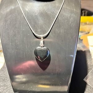 Black Heart Pendant on 925 stamped sterling silver snake chain